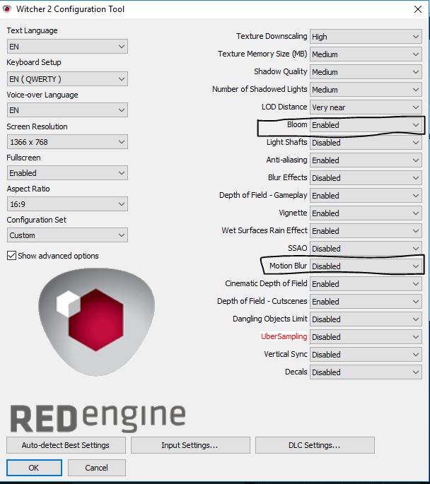 The Witcher 2's graphics editing menu The Witcher 2's graphics editing menu